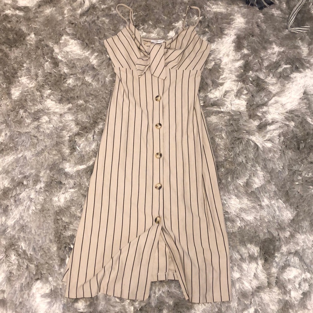 New with tags, tan and black striped dress
